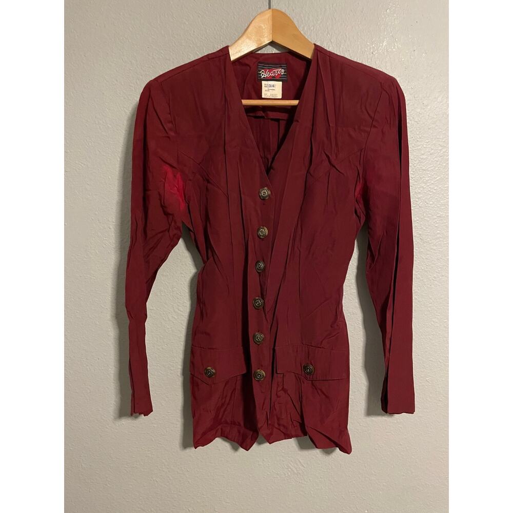 Vintage Womens Top Size 4 Red Button Up Corset Back Cowgirl Western Rodeo READ